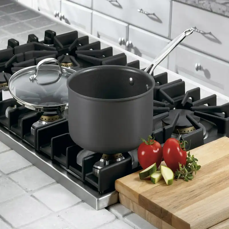 

Beautiful Classic Non-Stick Hard Anodized 3 Quart Saucepan with Cover for Delicious Mouth-Watering Meals.