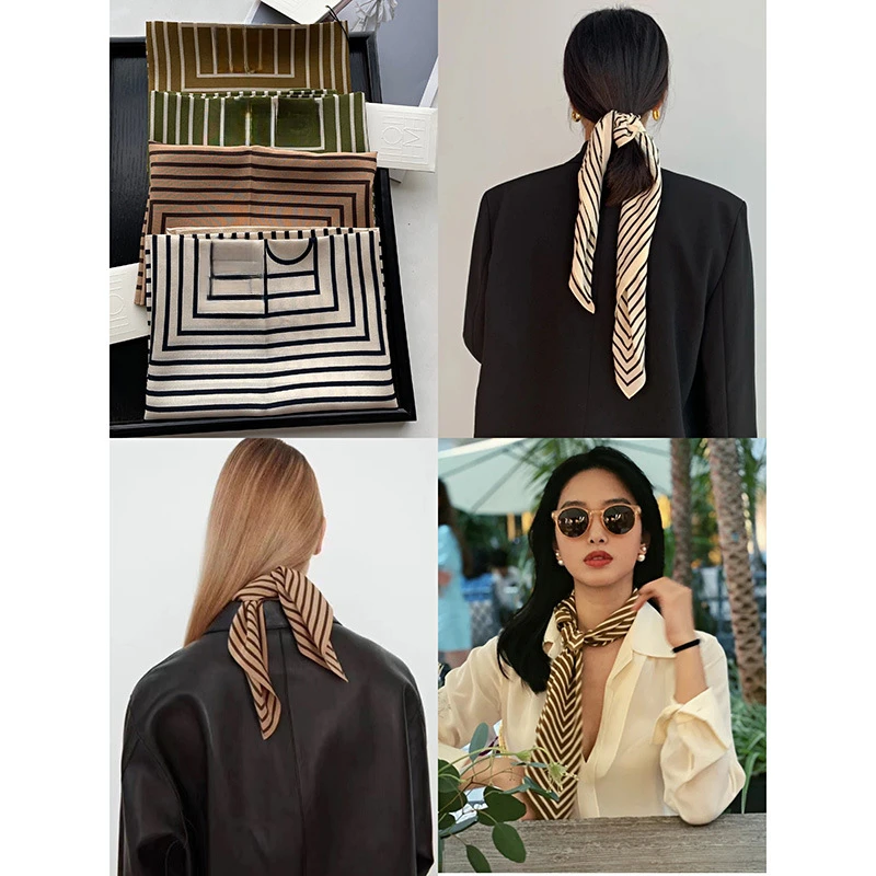 

Квадратный шарф из чистого шелка T0te для женщин, полоса женской банданы, носовой платок простого дизайна, хиджаб, повязка для волос, хиджаб