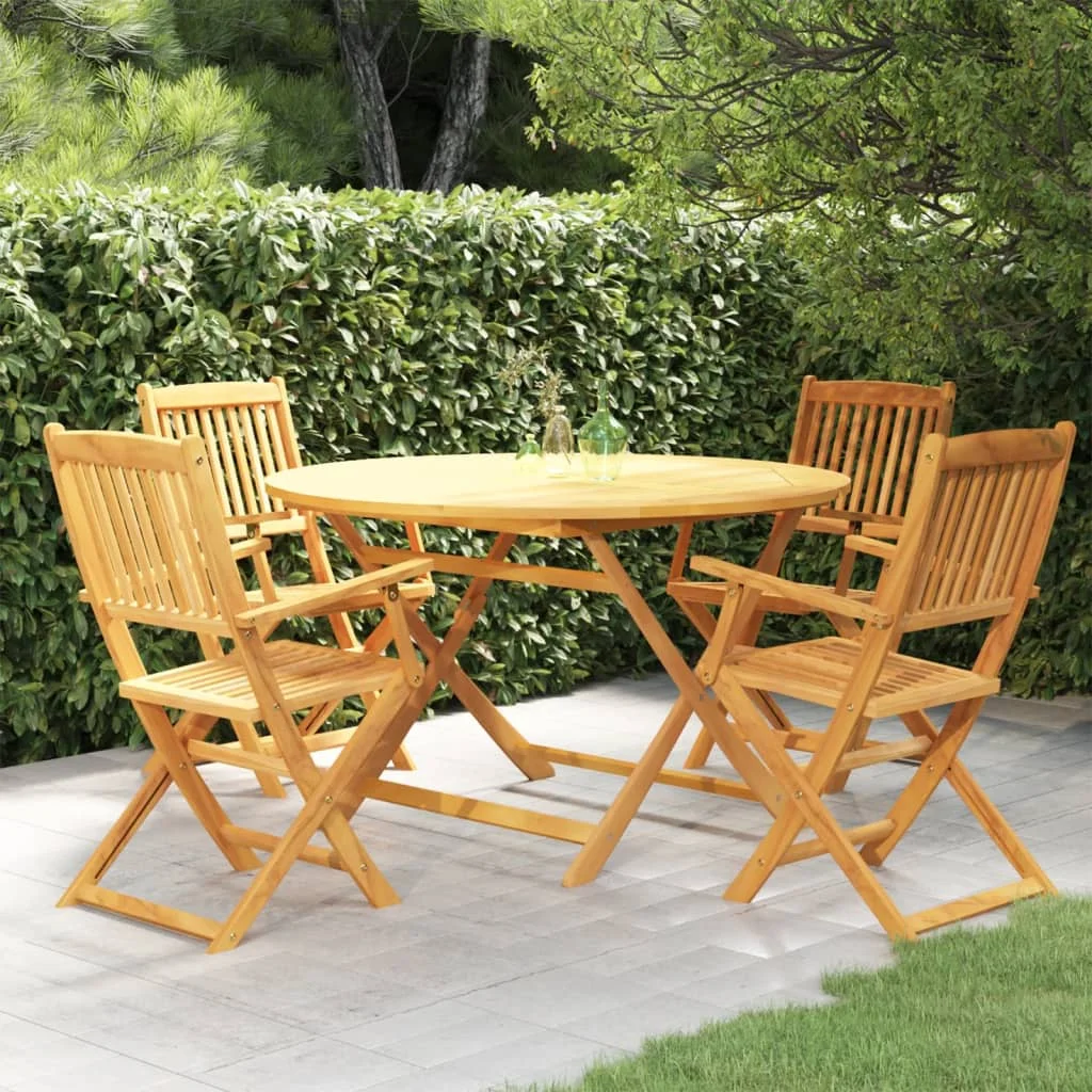 

5 Piece Folding Garden Dining Set,Patio Table and Chair Set, Solid Acacia Wood