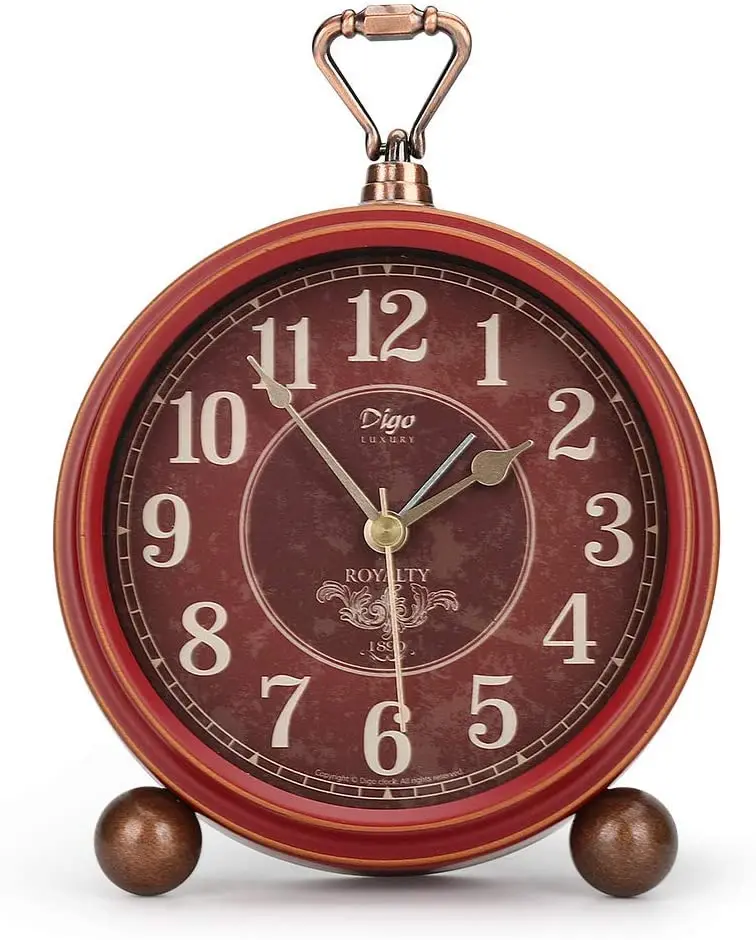 

Классический красный винтажный нетихий будильник на батарейках бесшумный кварцевый часовой механизм для домашнего декора аксессуары Reloj De...