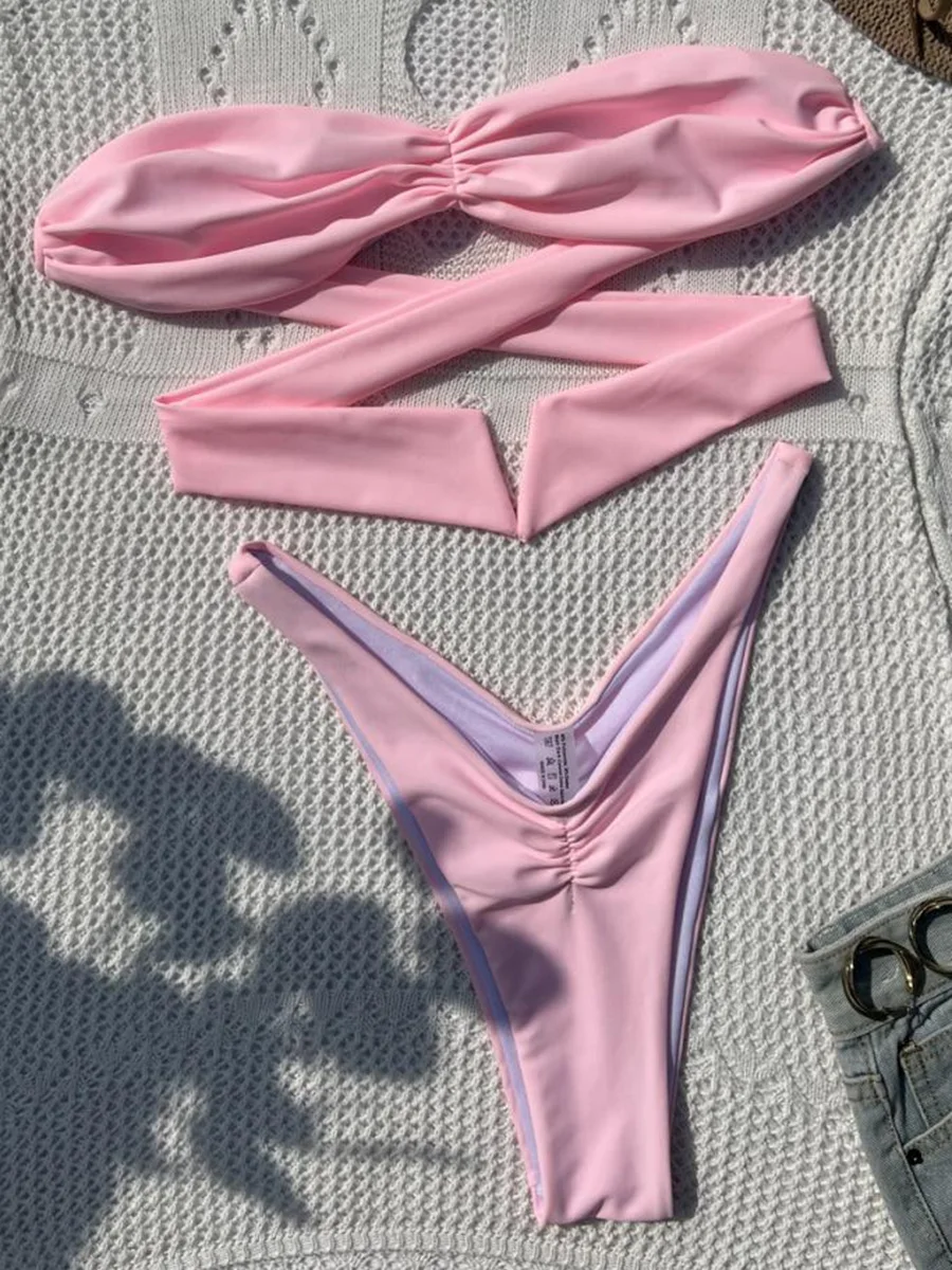 Бикини Scrunch с бандажом на ягодицах 2024 бикини высоким вырезом женский купальник