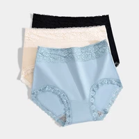 new cotton women underwear large size high waist lace trim briefs shrink abdomen breathable panties