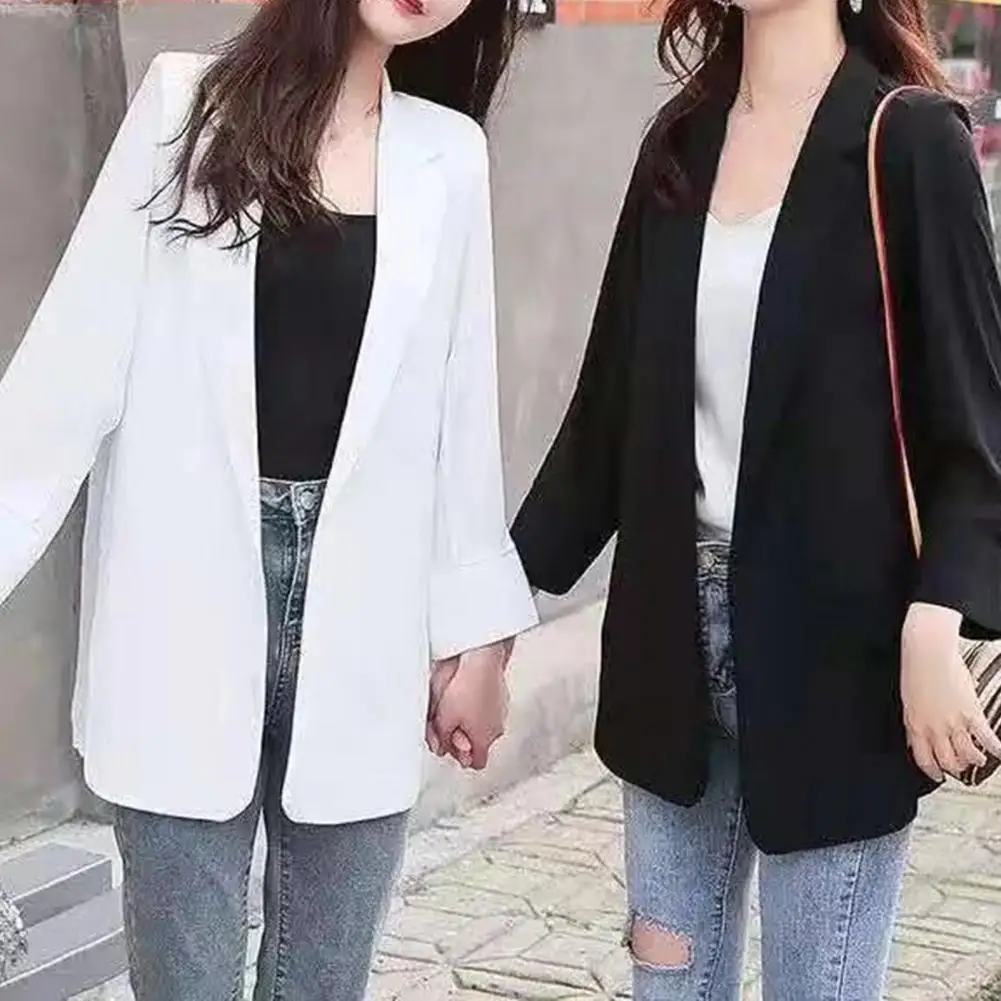 

Women Commuting Solid Color Long Sleeves Open Stitch Lapel Mid Length Women Elegant Business Style for Spring Fall Women