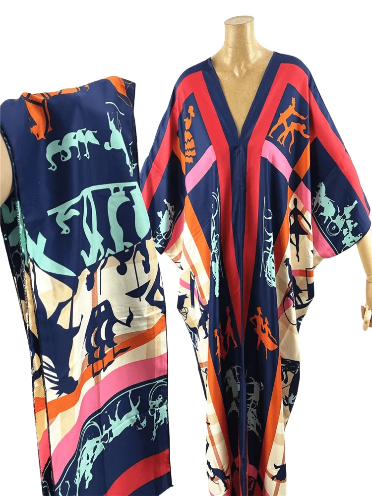 

2024 Summer Women Cardigan stitch Cocktail sexy Boho Maxi African Holiday Batwing Sleeve Silk feeling Robe kimono kaftan