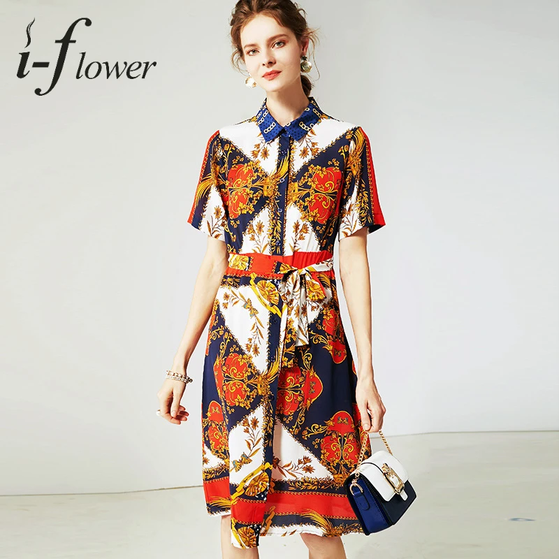 

100 % Natural Mulberry Silk Dress for Women 2022 Summer Bodycon Dress Waist Lace Up Turn Down Collar Short Sleeve Floral Robe