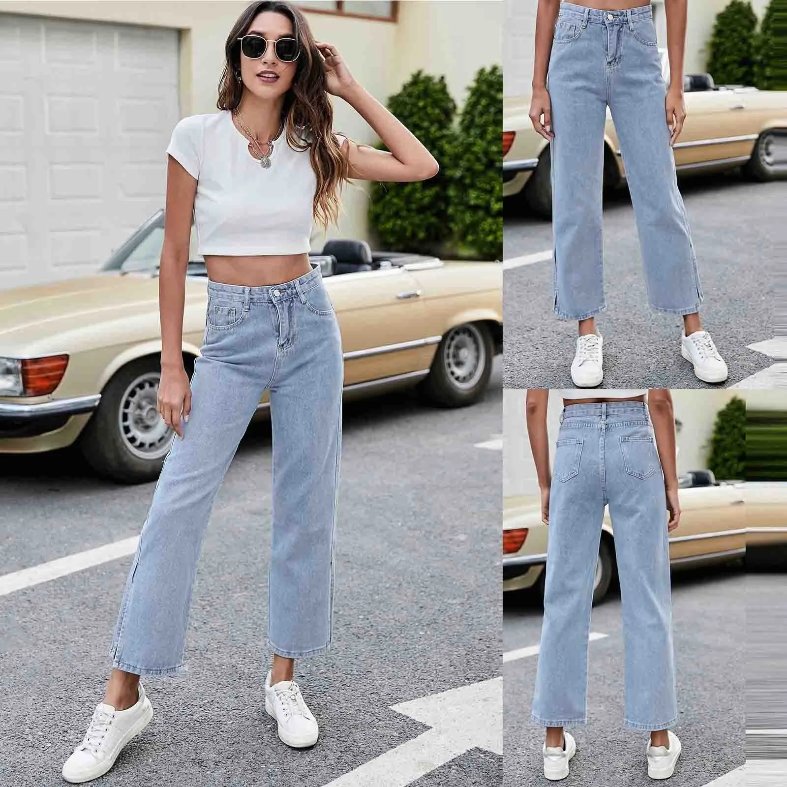 

Sailor Pants for Women Jeans Pearl Jeans Pants for Women Fly High Waste Distressed Jeans for Women Sparkling Jeans for Women