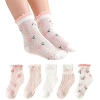 5 pairs socks for baby girls cotton breathable mesh elastic socks toddler cute lace flower long socks new newborn socks 0 12year