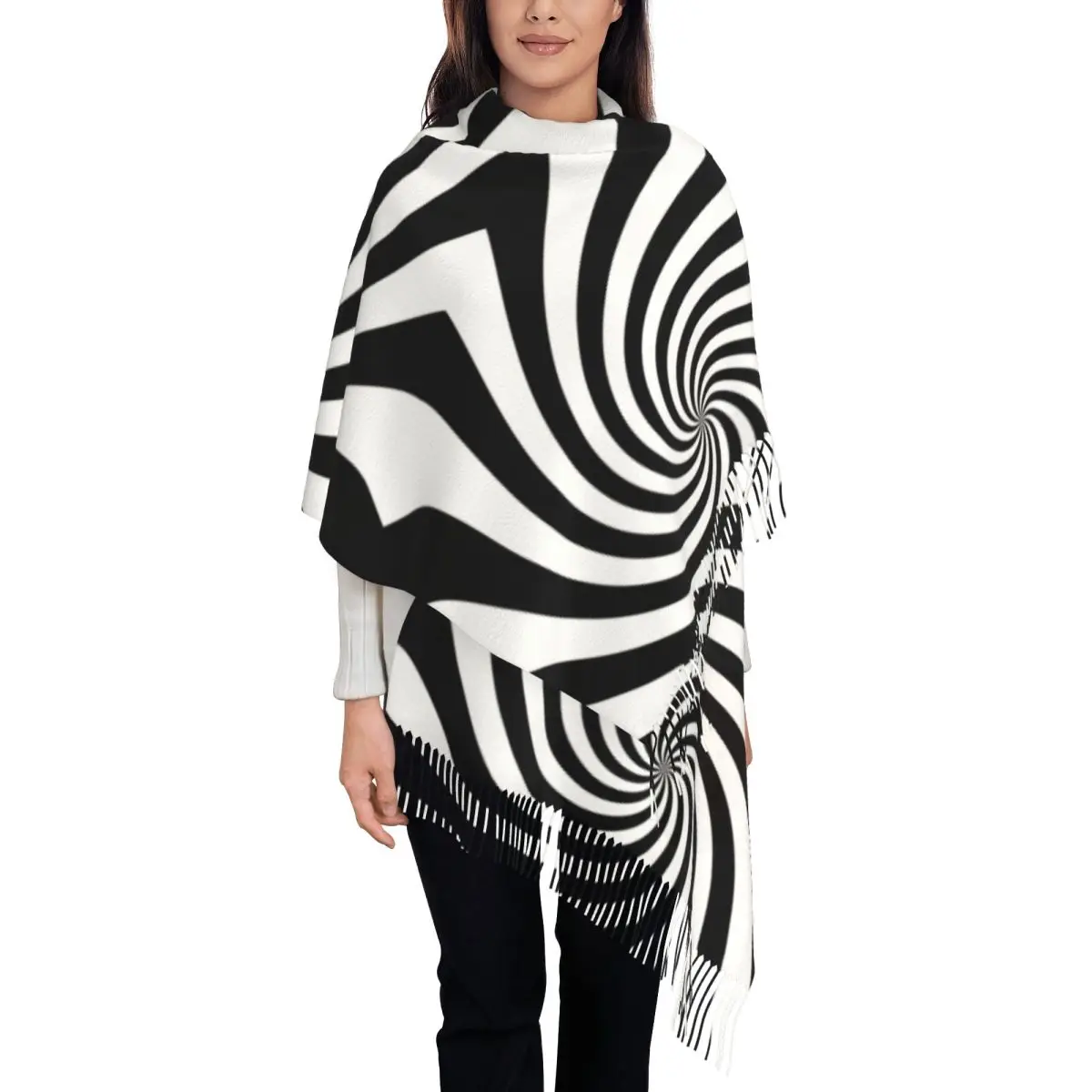 Белый и черный шарф со звездами женский длинный зимне-осенний теплый шаль с