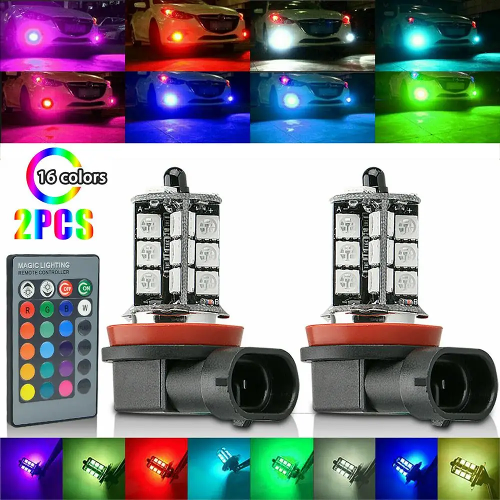 

2X RGB H8/H11 H7 H4 автомобильная светодиодная лампа nebelscheinwerfer лампа 5050 27SMD чипы Farbe bedienfernbedienung Contro Aotu scheinwerfer лампа