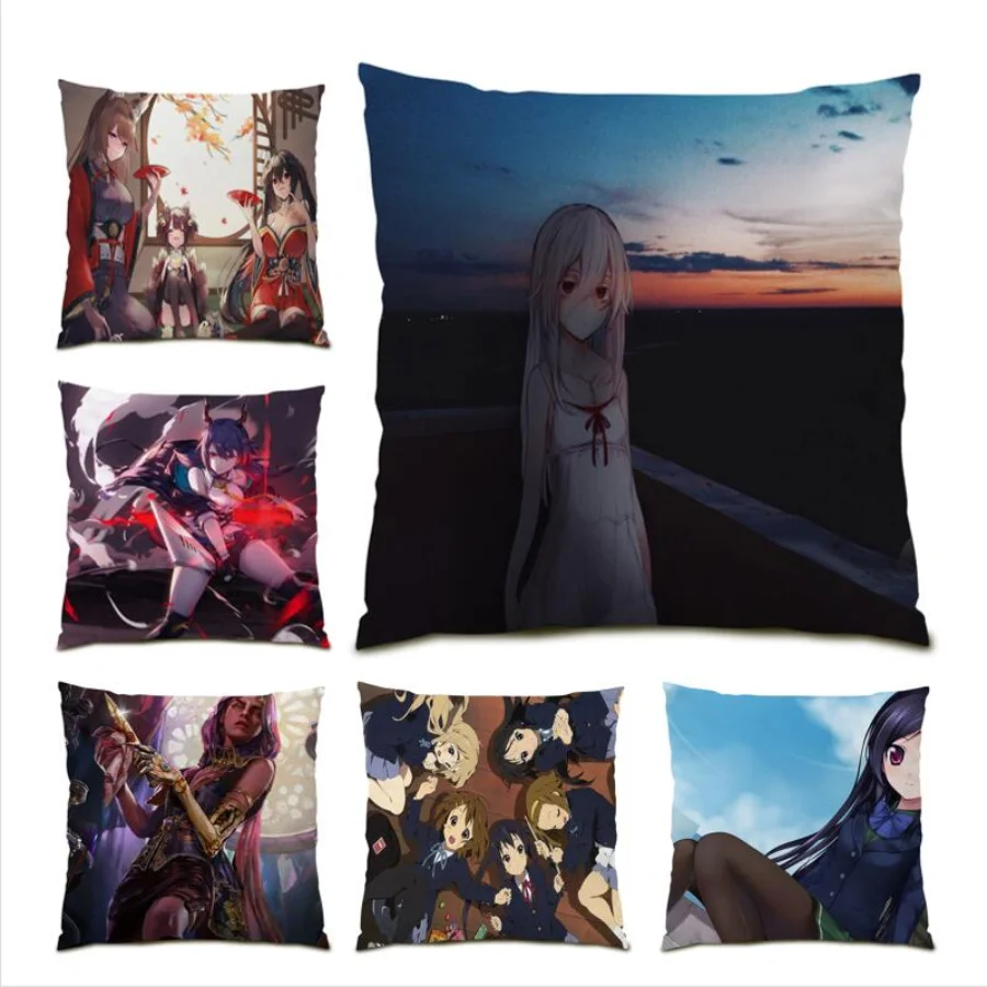 

Cartoon Pillow Case Kawaii Living Room Decoration Beautiful Girl Cushion Cover 45x45 Japanese Velvet Square Anime Cute New E0942