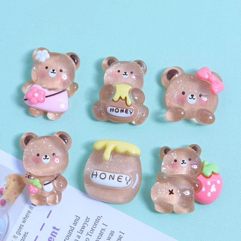 10pcs New Honey Pot Bear Pattern Decor Shoe Charms Cute Resin Phone Case Decoration DIY Portable Attachment Kids Gifts
