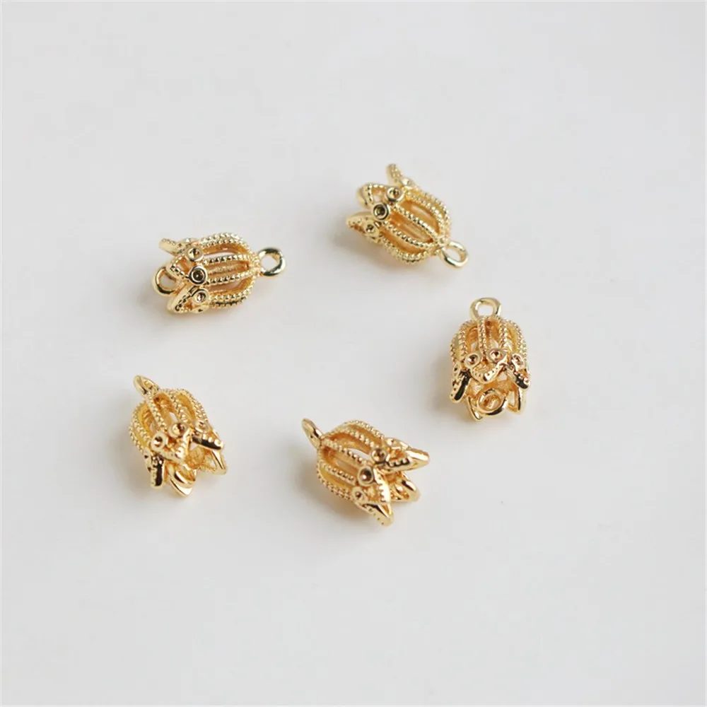 Маленькая подвеска в виде птичьей клетки с золотым узором 14 к шляпа бахромой