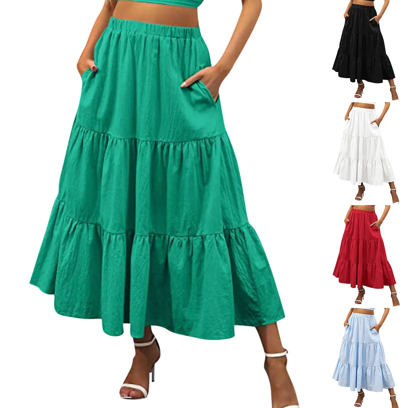 

Women's Casual Dress Elegant Solid Color Long Skirt Elastic Waist Flowing Long Loose Fitting Skirt Faldas юбка плиссированная