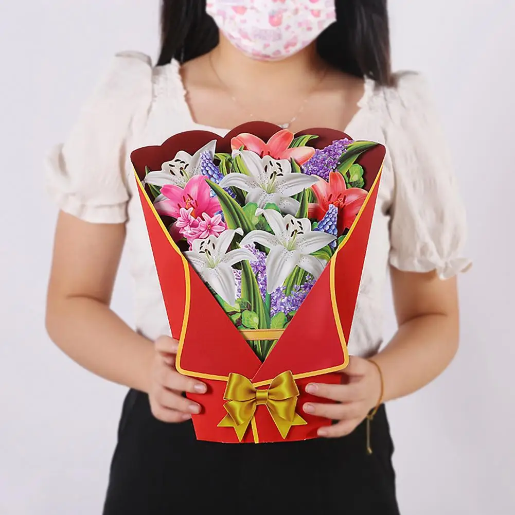 

1 Set 3D Greeting Card Beautiful Lightweight Nice-looking for Friends Blessing Card Flower Greeting Card