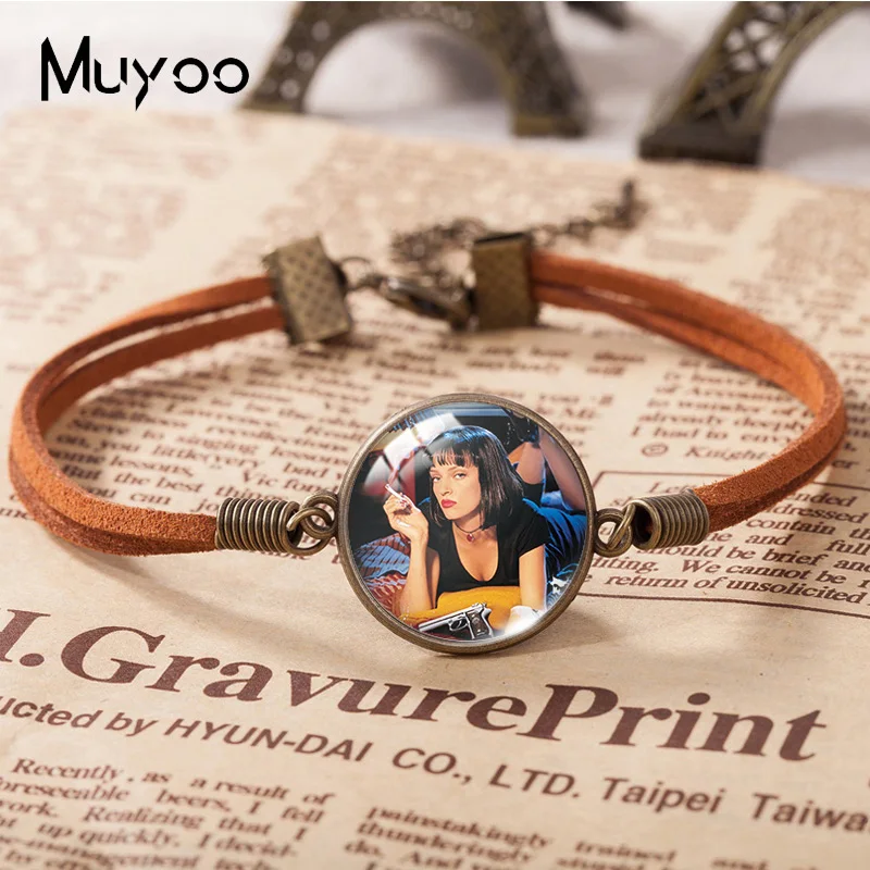 Новинка 2021, кожаный браслет из целлюлозной фантастики с фильмом, стеклянный купол, фото браслеты, ювелирные изделия ручной работы для женщин