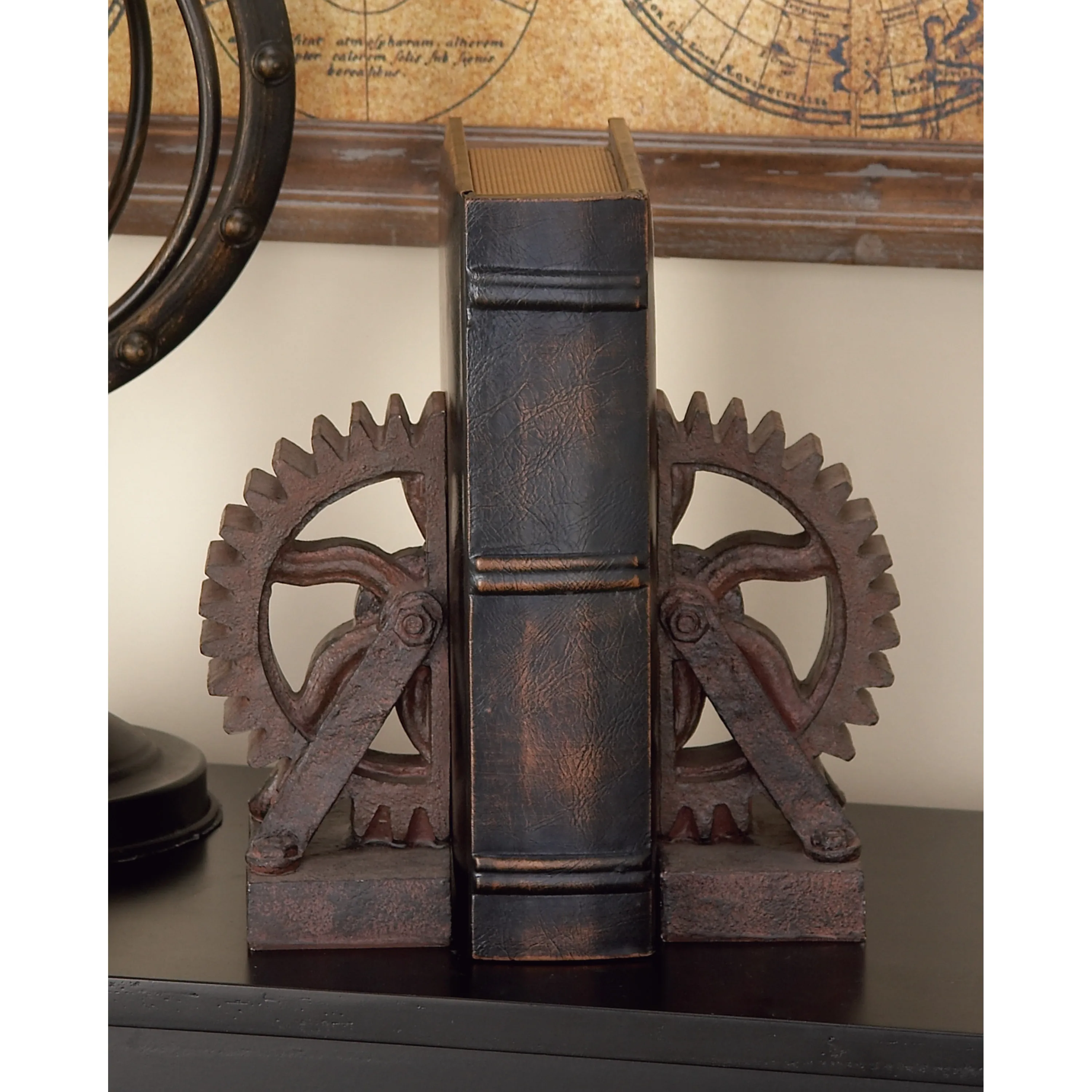 

5" Gear Brown Polystone Bookends (Set of 2)