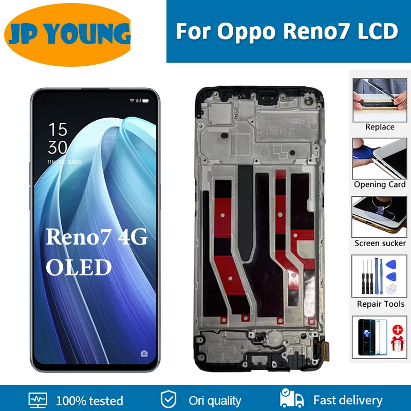 

OLED дисплей 6,43 дюйма для Oppo Reno 7 4G LCD CPH2363, дисплей с рамкой, сенсорный экран для OPPO Reno 7 4G, ЖК-дисплей в сборе, сменный аксессуар