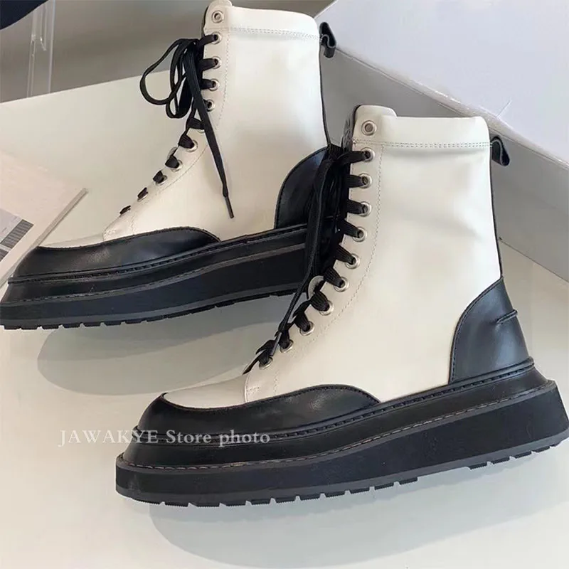 

2022 Autumn New Lace-up Leather Ankle Boots Women Round Toe Thick Sole Outdoor Short Boots Fashion Casual Motorcycle Boots Mujer