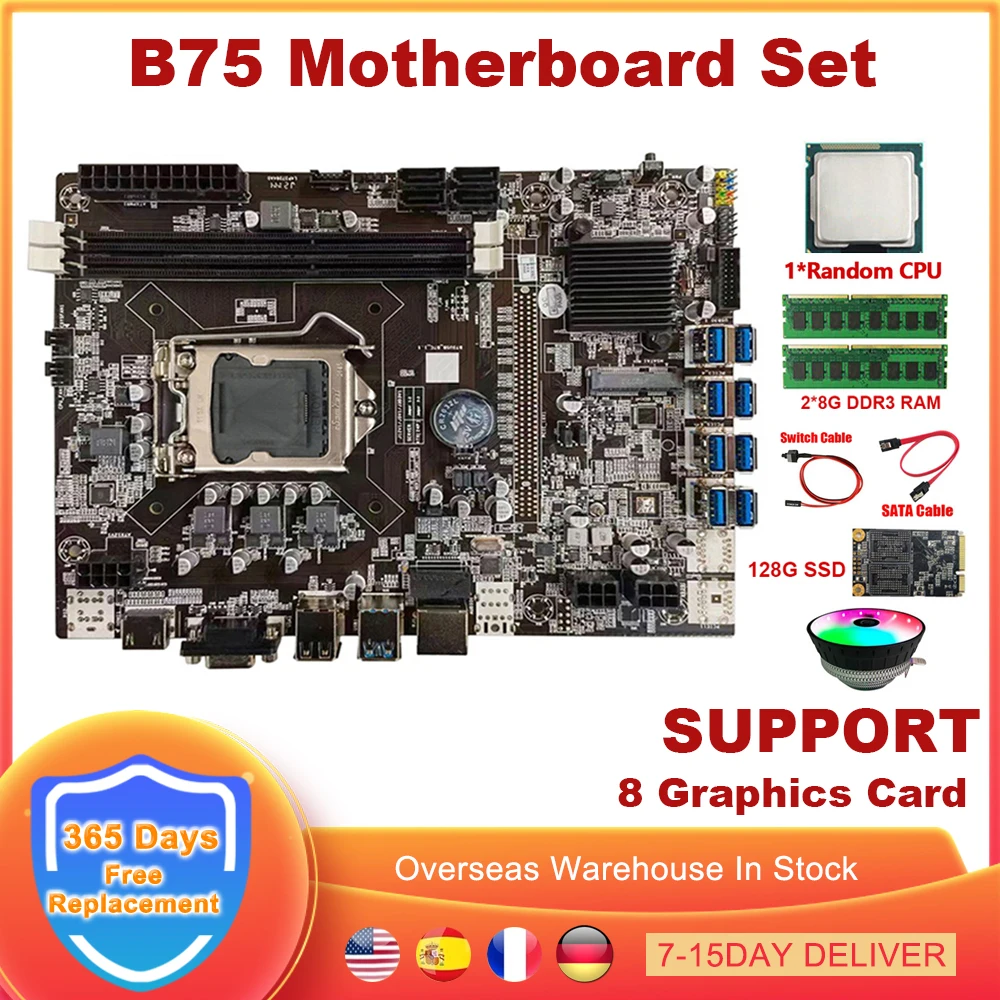 

Набор материнской платы для майнинга B75 BTC, Lga 1151 DDR3 MSATA 8 PCI-E, графическая карта GPU 128G SSD, переключатель ЦПУ, SATA кабель, Риг для майнинга биткоино...