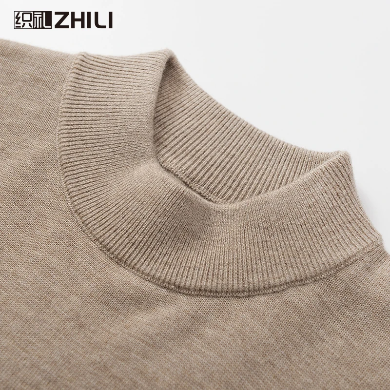 Мужской шерстяной свитер с теплым и удобным половинным воротником однотонный