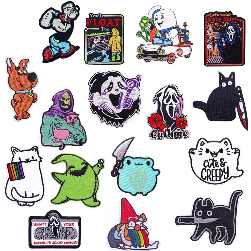 

Оптовая продажа, 20 шт./лот, вышитые термоклейкие нашивки в стиле фильма «ужасы» на Хэллоуин, значки в стиле пэчворк, швейная аппликация