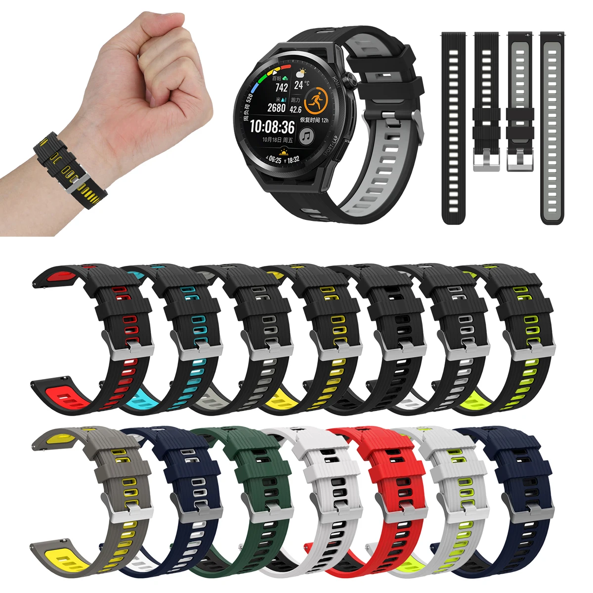 

20mm 22mm Silicone WatchBand For Samsung Huawei Amazfit Honor Garmin Moto Pebble Nokia Universal Smartwatch Bracelet Wristband