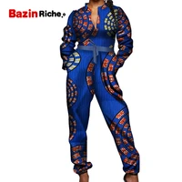 new african jumpsuit women long sleeve bazin ankara print casual lady romper wy5298