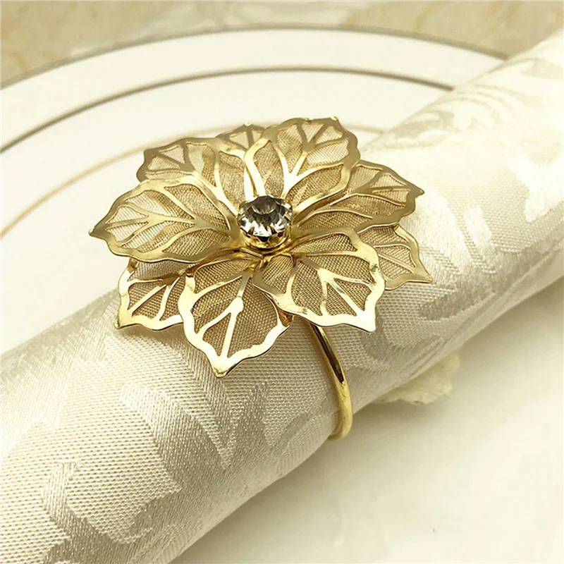 

50 шт. кольца для салфеток с цветочным дизайном, металлическая Золотая Пряжка для салфеток, кольцо-держатель для салфеток