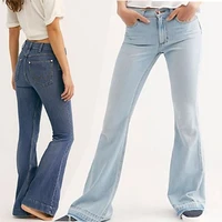 women jeans summer solid slim pocket denim bell bottom pants trousers women casual button mid waist jeans streetwear jeans