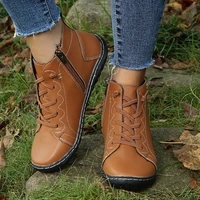 women boots round head retro martin boots side zipper fashion womens ankle boots cross strap flat casual pu leather shoes %d0%be%d0%b1%d1%83%d0%b2%d1%8c