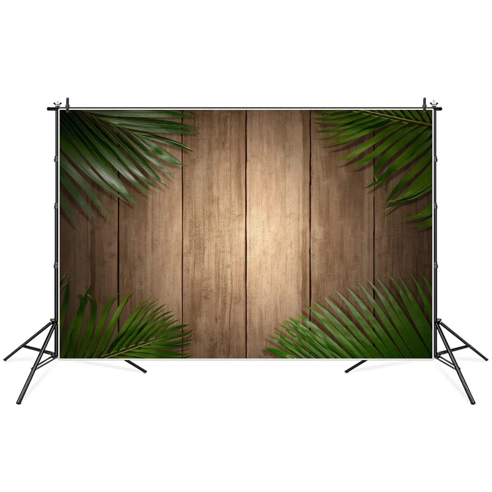 

Tropical Areca Green Leaves Party Decoration Photography Backdrops Custom Wooden Plank Photocall Photo Backgrounds Studio Props