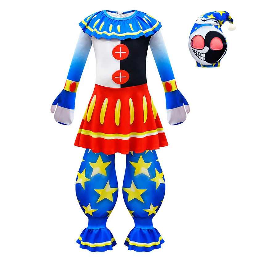 Sundrop Fnaf Moondrop Boss Cartoon Clown Mask Jumpsuits Boy Cosplay Anime Halloween Costume for Kids Clothes Carnival Disguise images - 6