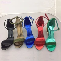 metal letter heel sandals strange style bling ankle buckle solid color sexy open toe european style banquet party women shoes