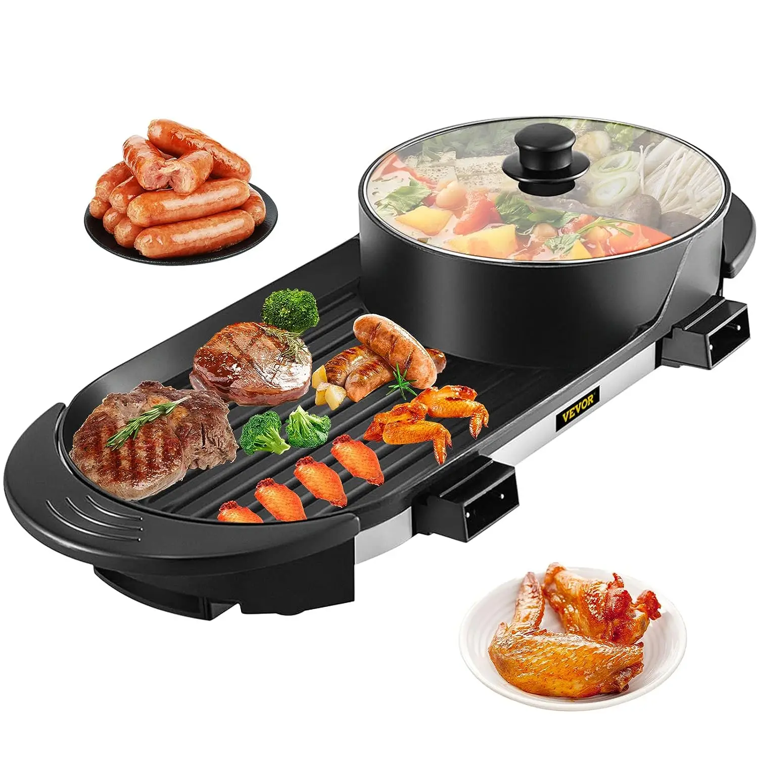 

in 1 BBQ Grill and Hot with Divider, Aluminum Alloy BBQ Stove Hot , Separate Dual Thermostat Teppanyaki Grill with 5 Speed, f