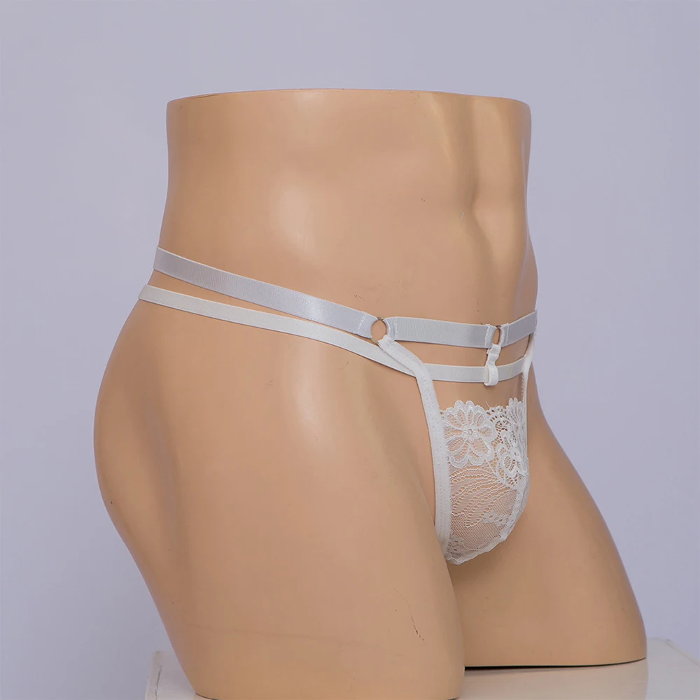 

Men Transparent Briefs Lace G-string T-back Thongs Hollow Out Underwear See Through Underpants Breathable Panties Sheer Lingerie