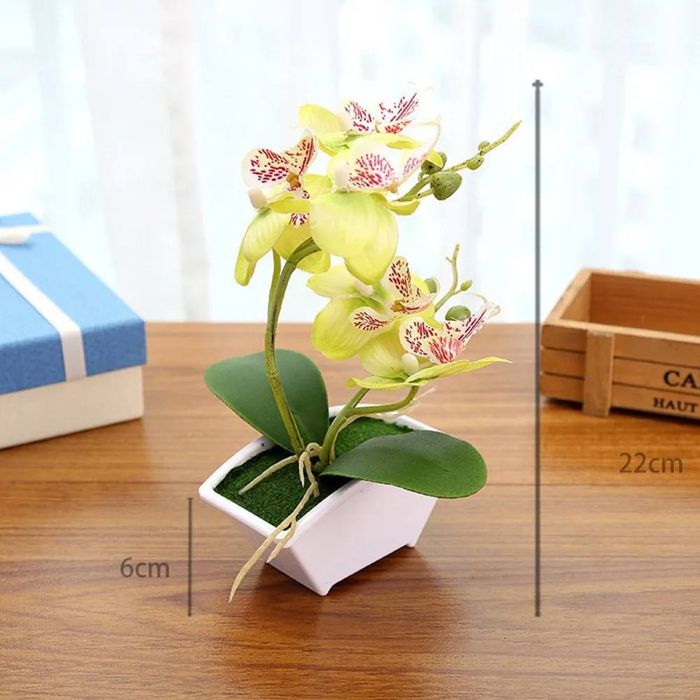 

1Pc Potted Handmade Artificial Butterfly Orchid Bonsai Fake Flower PVC Simulated Plants With Pot Home Table Decoration
