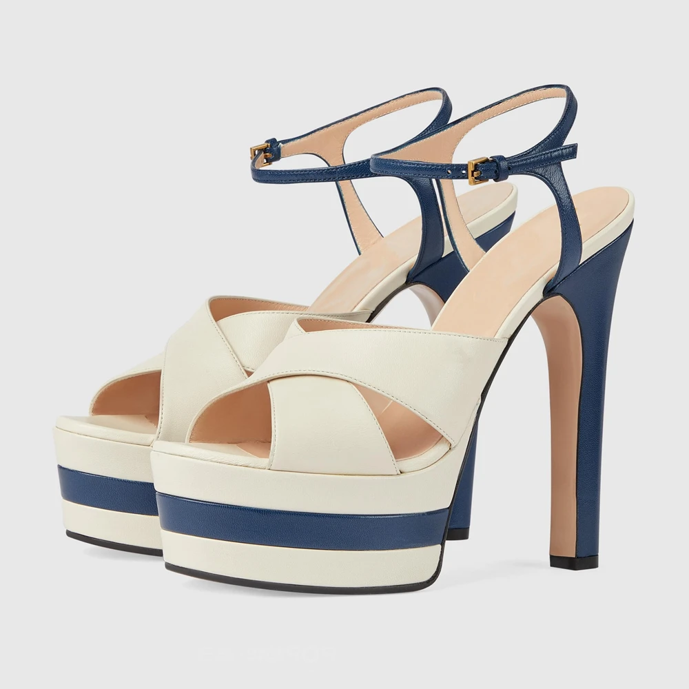 Stylish Color Blocking High Heels: Waterproof Platform Runway Sandals for Women with Sexy Fashion Buckle