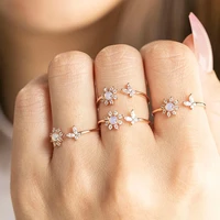 fashion crystal zircon sunflower rings for women stainless steel flower butterfly adjustable ring female wedding jewelry