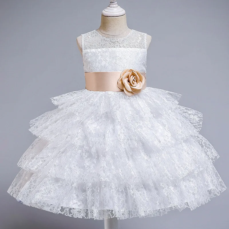 

Summer 2023 New Arrivals Girls Sleeveless O Neck Flowers Ruffles Pink Cute Roupa Infantil Menina Ball Gown Dress Custume 4-10T