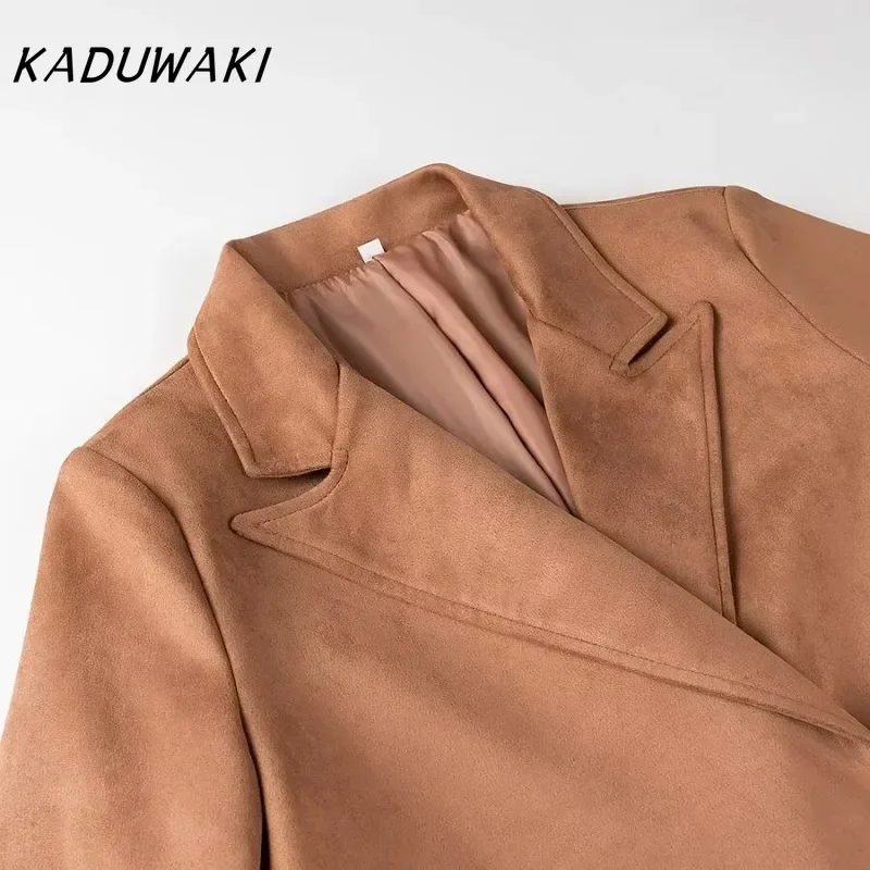 KADUWAKI повседневный твидовый плащ с лацканами и длинными рукавами осенние