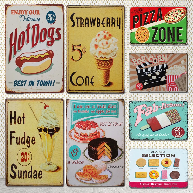 

Pizza Zone Painting Tin Sign Vintage Metal Plate Retro Coffee Bar Metal Poster Wall Decor Plaques Chic Kitchen Restaurant Decor