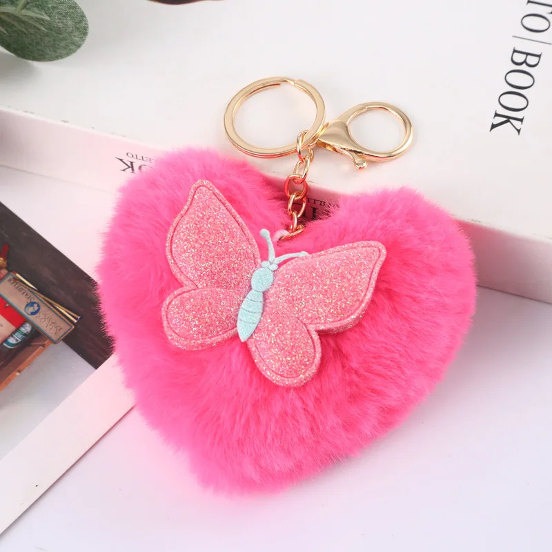 Брелок в форме сердца с шариком для волос плюшевый помпон автомобильный брелок