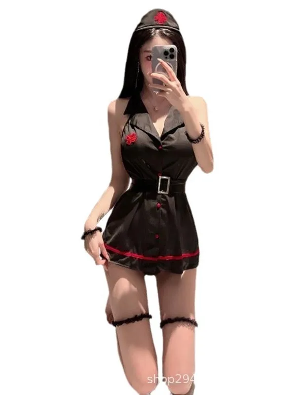 Милая маленькая Медсестра сексуальный костюм нижнее белье Черно-белый косплей