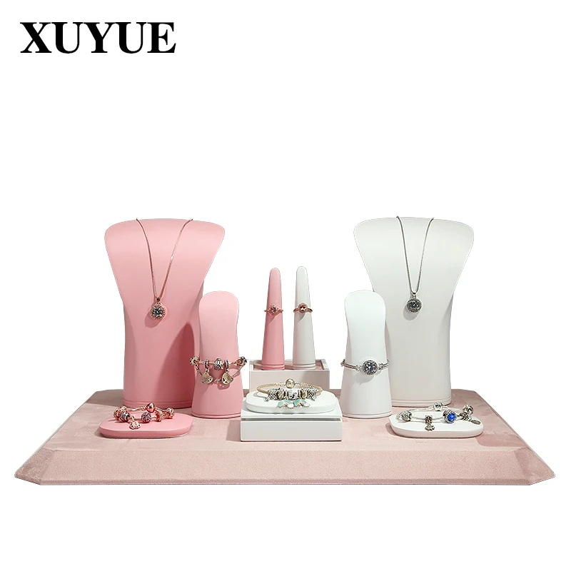 Pink velvet leather window display props jewelry window display rack paint necklace ring bracelet display props