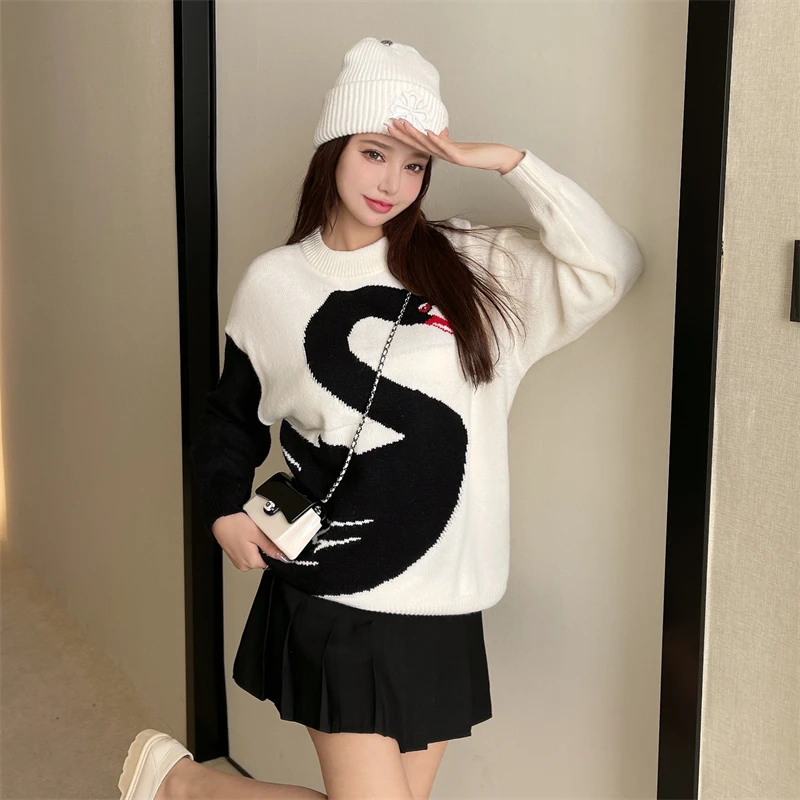 

Трикотажная одежда с длинным рукавом, в стиле знаменитостей ins star and little swan