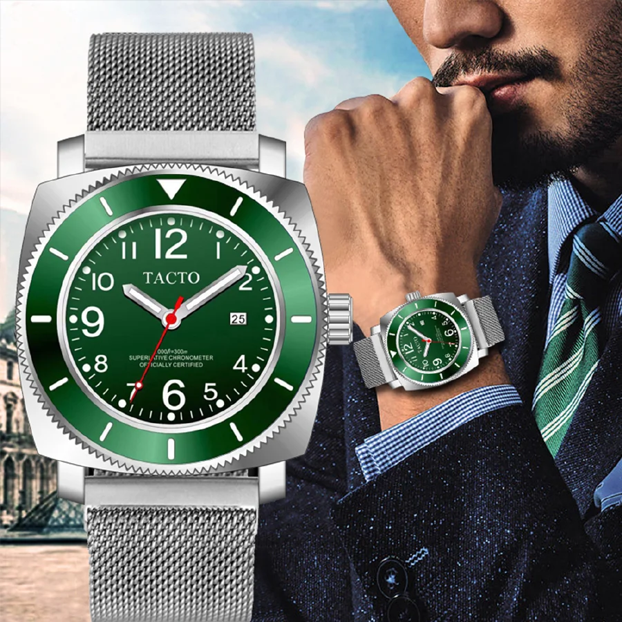 

TACTO Sports Watches Top Luxury Brand Stainless Steel Green PAM Quartz Wristwatch AAA Army Military Watches 50M Waterproof