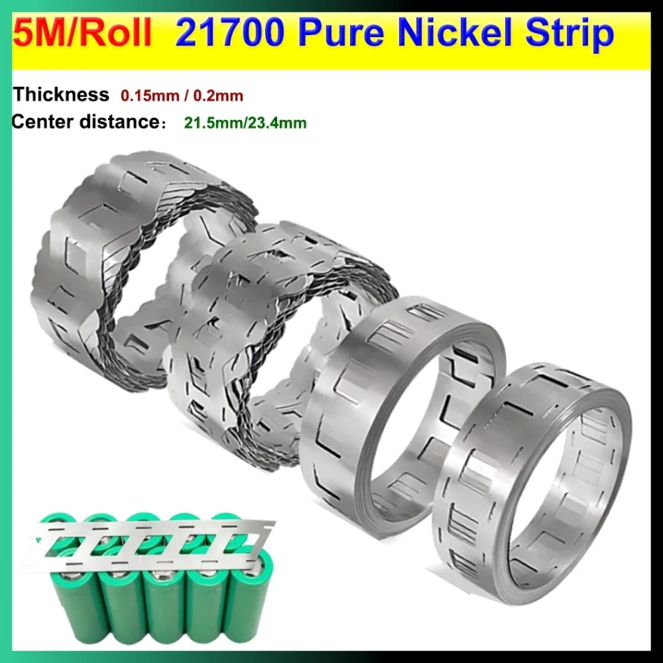 

Полоса из чистого никеля 21700, 5 м, 0,15/0,2 мм, Центральное расстояние 21,5/23,4 мм, скошенная полоса из чистого никеля W-типа, литиевые батареи для точечной сварки