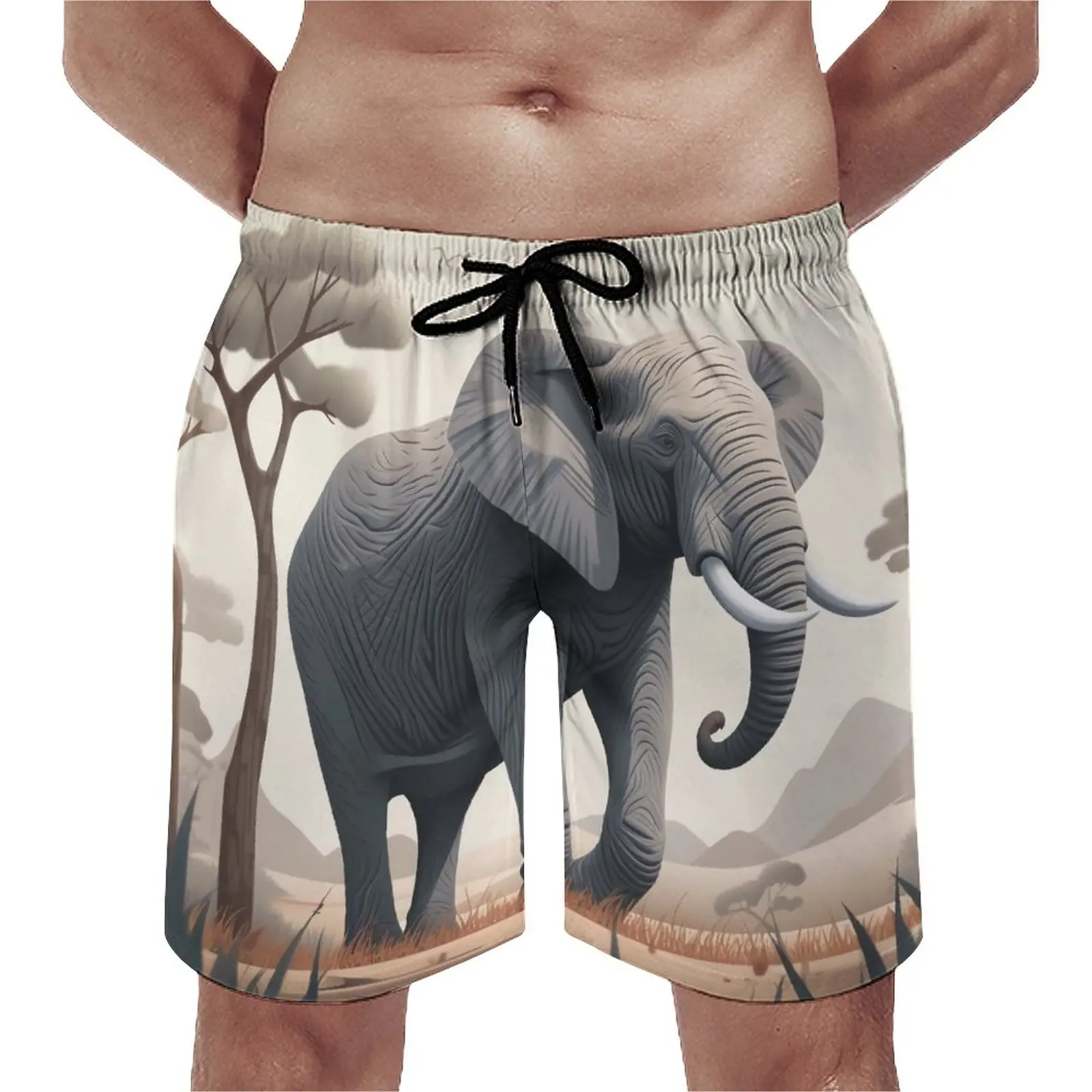 

Board Shorts Elephant Hawaii Beach Trunks Minimalism Vector Flat Animals Quick Drying Sportswear Large Size Beach Short Pants