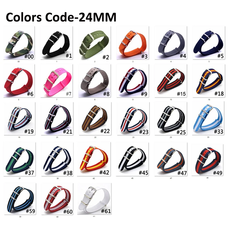 Unisex Nylon Watch Band 10Pcs Nato Military Sport Strap 16mm 18mm 20mm 22mm Woven Nylon Loop Substitute dw Watch Accessories