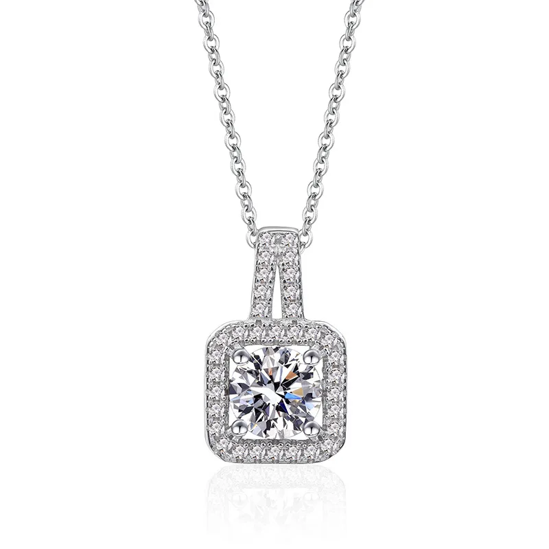 

925 Silver 1 Carat Princess Square Cut D Color Moissanite Pendant Necklace Moissanite Diamond Test Past White Gemstone Necklace